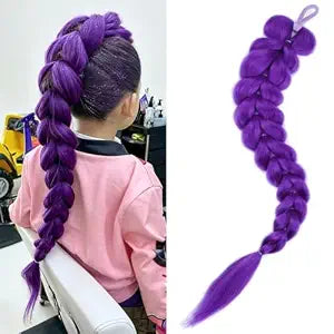 24 inch Purple Braids Ponytail Hair Pre Braiding Hair with Tie Synthetic Purple Hair Extensions for Halloween Costume Cosplay（24inch Braids Ponytail）