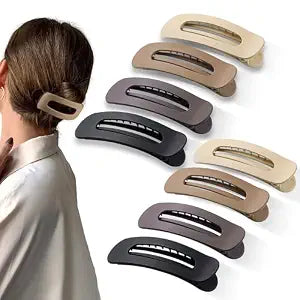 8 Pcs Large Lay Flat Claw Clips for Women French Side Slide Barrettes for Thin Fine Hair Rectangle Alligator Hair Accessories,Matte Coffee Khaki Brown Black