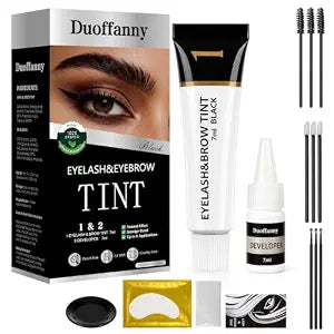 Eyelash & Eyebrow Color Kit, Black Eye brow & Lash Cream Set with Brush, Natural Look, Waterproof & Smudge-Proof, Perfect for DIY, Travel, Daily Touch-Up or Gift (Black)