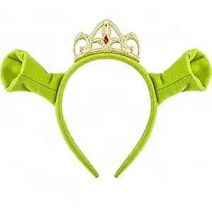 Halloween Green Ogre Ears Headband with Golden Crown Princess Tiara, Costume Headwear for Women Girls Cosplay Dress Up Theme Party Accessories