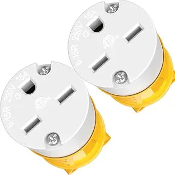 220V Female Plugs 15 Amp Electrical Outlet Drop Cord Cap Extension Cord Ends Replacement NEMA 6-15R 240/250 Volt Yellow ETL Listed 2-Pack