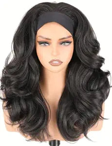 New Yaki Wave Headband Wig Natural Black Voluminous Synthetic Hair Glueless Latisha Layered Half Wigs 18" High Temperature Fiber 4C Hair Texture for Black Women Wear and Go