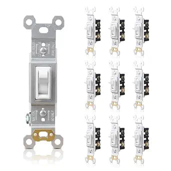 TOPELER Toggle Light Switch, Single Pole Electrical Switches, 15 Amp, 120 Volt, Self-Grounding, Residential & Commercial Grade, Quickwire Push-in & Side Wired, 10 Pack, White