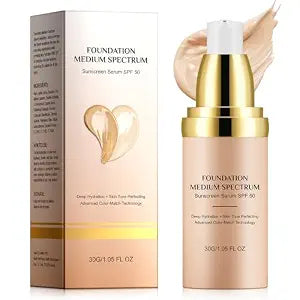 Foundation 4 in 1 - Medium Spectrum with SPF 50+, Anti-Aging, Concealer, Sun Protection, Hydrating Color Changing Foundation Makeup Liquid - Longwearing & Waterproof for Sport, Dancing (1PC, 30ml)