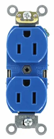 Leviton 15-Amp, 125 Volt, Industrial Heavy Duty Grade, Duplex Receptacle, Straight Blade, Self Grounding, Contractor Pack, 5262-SBU, Blue