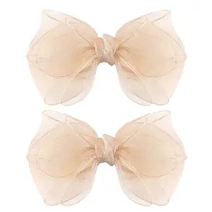 5.5-Inch Organza Double Hair Bows Alligator Clips Hair Accessories for Girls Toddler Kids Children Teens -Champagne Gold