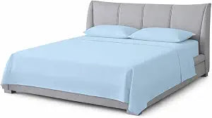Shreem Linen California King Waterbed Sheets, 4-Piece 100% Egyptian Cotton Attached Sheet Set with 15" Deep Pocket, Soft & Breathable Bedsheets for Water Beds, Light Blue Solid
