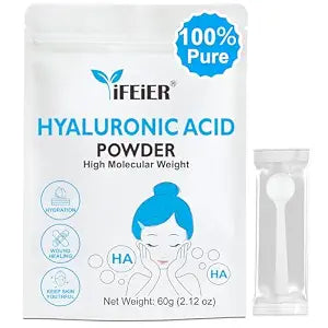 iFEiER 100% Pure Hyaluronic Acid Powder | High Molecular Weight Hyaluronic Acid Serum Powder | 60g(2.12oz) Cosmetics Grade | Sodium Hyaluronate | HMW Hyaluronic Acid ingredient for DIY Serums