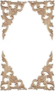 2 Pairs Wood Carved Appliques Onlays Corner Flower Carving Decals Furniture
