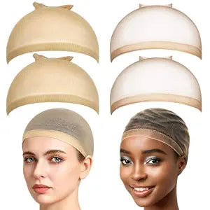 Fandamei 4PCS Wig Cap, 2PCS Nylon Wig Caps for Women Light Brown, 2PCS HD Caps for Wigs Super Thin Invisible Lightweight. Stocking Hair Wig Caps Stretchy Breathable for Lace Wig Halloween Cosplay