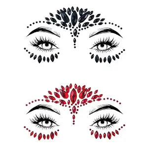 2 Packs Face Gems Jewels Black and Red for Halloween Festival Face Gems Tattoo Stickers Rhinestone Crystal Body Gems Stones for Women Party Costume Makeup
