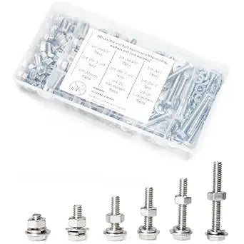 180 pcs SAE Stainless Steel Nuts and Bolts Assortment Kit, Including 6 Sizes 1/4-20 Hex Bolts,Flat Washers, Lock Washers. Packaged by Plastic Box, Made by 304 Stainless Steel