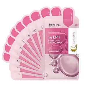 Mediheal Official Best No.1 Korean Sheet Mask - IPI Ampoule Face Mask 10 Sheets For Brightening Radiant for Dull Skin with Niacinamide