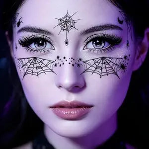 4 Sheets Spider Web Temporary Tattoos, Face Eye Makeup Design, Black Line