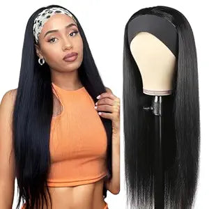 Headband Wig Human Hair Straight 18 Inch Headband Wigs for Black Women Glueless None Lace Front Wig Brazilian Virgin Human Hair Wigs Natural Color 150% Density
