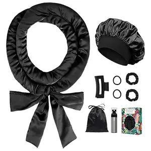 Gwabee Satin Heatless Curls Overnight Hair Curlers to Sleep In Hair Curler Rollers No Heat Hair Wrap for Curls Headband, 70" Satin Heatless Curling Rod Set for Women Long Waves Hair Volume -Black 9PCS