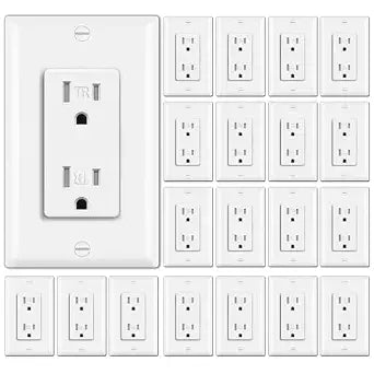 BESTTEN 20 Pack 15 Amp Tamper Resistant Decor Receptacle, Standard Electrical Wall Outlet, Residential and Commercial Use, 15A/125V/1875W, Wallplate Included, UL Listed, White