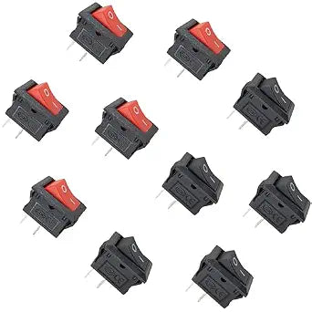 ON/Off Rocker Switch for Arduino, ESP32, ESP8266, Raspberry Pi, Rectangle Shape, Black and Red, 10 Pieces
