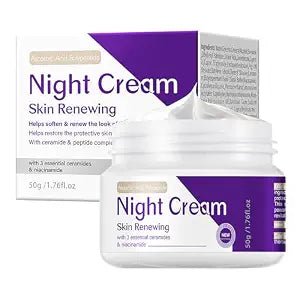 Skin Renewing Night Cream - Niacinamide, Peptide Complex & Hyaluronic Acid Face Moisturizer | Anti-Aging,Reduces Fine Line Appearance, Enhances Skin Elasticity���Suitable for All Skin Types, 1.76 fl.oz