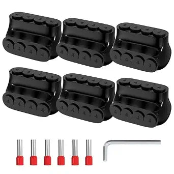 4 Port Insulated Multi Tap Connector 4-14AWG Aluminum to Copper Wire Connectors Single-Sided Entry Aluminum Black Electrical Cable Connectors with Slotted Allen Hex - 6 Pack
