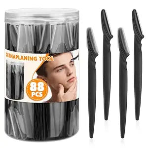88 Pcs Eyebrow Razors & Face Razors for Women in Storage Jar ��� Black Dermaplane Razor for Face & Men, Precision Face Shaver with Protective Covers, Thoughtful Beauty Gift for Women