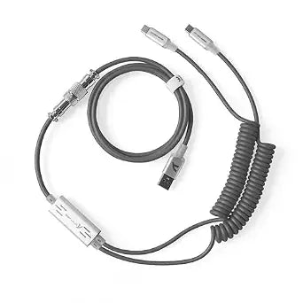 ATTACK SHARK C08 Custom Coiled USB C to A Cable for 8kHz Magnetic Keyboards,8K Dual Type-C Cable Hub, Magnetic Control RGB Light, High Speed Transmission Gaming Cable for Win/Mac/Gamers(Gray)