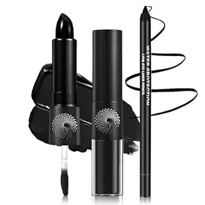 CAHIUYOA Black Lipstick Lip Liner Set,Double Head Liquid Lipstick Lip Gloss