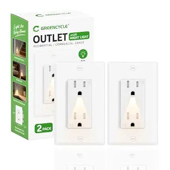 Greencycle Outlet with Night Light,2PK 15Amp Electrical Wall Outlet