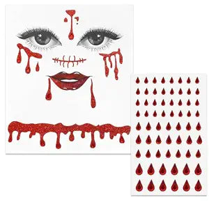 RODAKY Halloween Vampire Face Sticker Set Blood Tears Stick on Jewels