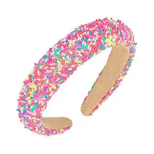 Semato Hot Pink Sprinkle Headband for Women Wide Padded Headband Thick Donut Hairbands Wide Fashion Hair Hoops Thick Padded Girls Hair Accessories