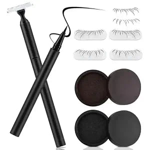 Boobeen 2-IN-1 Lower Eyelash Stamp Kit, 2 Styles Bottom Lash Stamp with Ultra-Fine Eyeliner Pen, Quick Eye Makeup Tool with Black & Brown Inks for Beginners, Waterproof & Smudge Proof