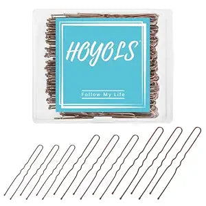 HOYOLS U Shaped Hair Pins for Buns, Assorted Sizes U Bobby Pins Brown