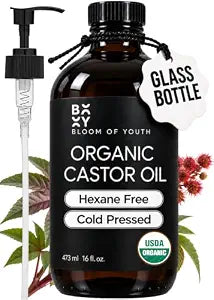 100% Pure Cold Pressed Organic Castor Oil, Glass Bottle 16oz | Hexane Free, Unrefined, USDA Certified | For Hair, Skincare, Castor Oil Pack, Face, Joints, Carrier Oil, Eyelashes, Eyebrows