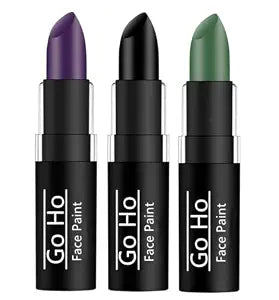 Go Ho 3 PCS Dark Purple Green Black Cream-Blendable Sticks,Waterproof Green and Purple Face Body Paint Professional SFX Makeup,Safe Facepaint &Lip Smacking for Festival Halloween Witch Makeup