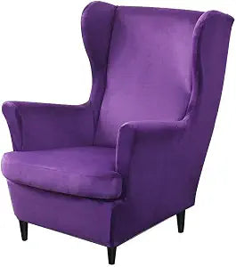 OBCREAT Wingback Chair Covers,2 Piece Stretch Velvet Wingback Chair Slipcover Soft Wing Chair Sofa Covers with Elastic Bottom,Armchair Couch Cover Furniture Protector for Living Room (Purple)