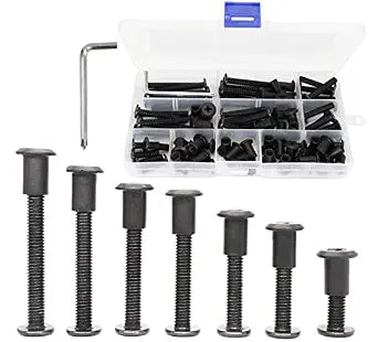 70pcs Black M6 x 15/20/ 25/30/ 35/40/ 50mm Flat Head Bolt Joint Connecting Bolts Phillips Screws Rivet Cap Nuts Assortment Kit, Furniture Connector Rivet Bolts with Dowel Nuts