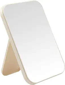 Desktop Makeup Mirror, 8 Inch Portable Mirror, Simple Folding Makeup Mmirror with Stand, Standing Wall Hanging Double-Duty Beige