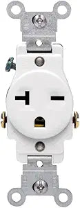 Leviton Single Receptacle Outlet Commercial Specification Grade Smooth Face 20 Amp 250 Volt, Side Wire NEMA 6-20R 2-Pole 3-Wire, White, 5821-W