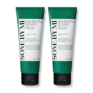 SOME BY MI AHA BHA PHA 30 Days Miracle Acne Clear Foam ��� Pack of 2 ��� Korean Acne Face Wash for Smooth & Clear Skin ��� Salicylic Acid Cleanser for Exfoliation & Sebum Control ��� Korean Skin Care