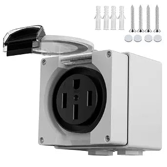 HiFind 50 Amp RV Power Outlet Box-NEMA 14-50R Receptacle, 125/250V Heavy-Duty Outdoor Dustproof Weatherproof Socket Plug for Electric Vehicle,Camper Trailer Generators,Welding Machines&,ETL+Screw Kits