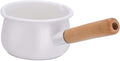 Enamel Milk Pan with Dual Pour Spout Butter Warmer Milk Pot for Stove Top Healthy White Enameled Inside Coating Iron 1QT Small Soup Pot with Wooden Handle (White)