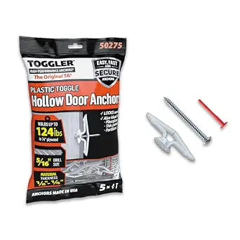 TOGGLER Toggle TA Hollow Door Anchors with Screws, 5 Pack