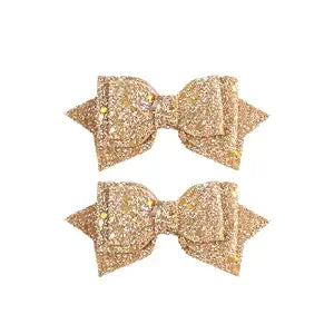 3" Sparkly Sequin Hair Clips - Glitter Alligator Barrettes for Kids, Teens, Toddlers - Gold