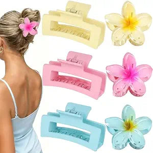 Flower Hair Clips for Women, Square Claw Clips for Girls 6 PCS - Pink