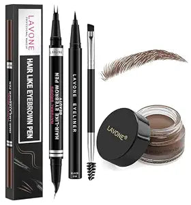 Waterproof Eyebrow Pen Kit, Pomade Eyeliner & Brush, Dark Brown