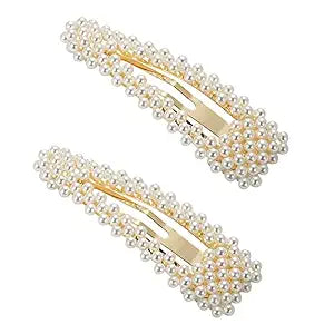 BlingKingdom 2 PCS 3.3" Pearl Hair Clips, Snap Barrettes for Girls Women