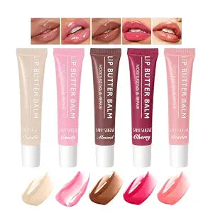 5 Colors Butter Lip Balm Hydrating Lip Gloss, High Shine Nude Color Lip Tint Finish Lip Glow Oil, Lipgloss Lip Care Makeup Gift, Lip Gloss For Women