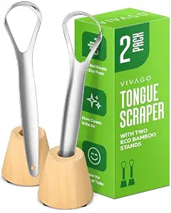 VIVAGO Stainless Steel Tongue Scraper for Adults with Holder