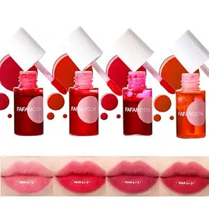 4PCS Long Lasting Lip Stain Set, FAFAMOON Moisturizing Lip Gloss, Non-Sticky Lip and Cheek Tint, Korean Natural Mini Liquid Water Tint