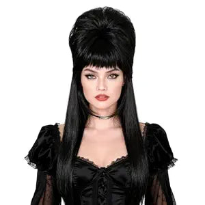 Topcosplay Womens Wig Black Straight Beehive Bouffant Wig Long Halloween Costume Party Wigs